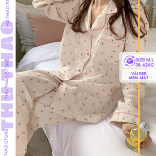 Bộ Pyjama Ngủ Đũi Mây Tay Dài-Đồ Bộ Mặc Nhà Dài Tay Quần Dài Form Đẹp Màu Pastel có Bigsize.