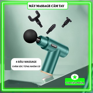 Máy mát xa cầm tay, súng Massage Gun trị liệu toàn thân Với 4 đầu 6 cấp độ PIN TRÂU, máy mạnh