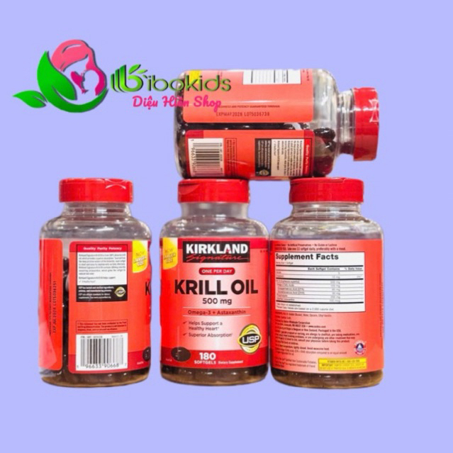 Dầu nhuyễn thể Kirkland Krill Oil Omega3 + Astaxanthin 500mg 180v