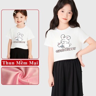 Áo Thun Croptop Tay Ngắn Bé Gái Kookoo In Hinh Thỏ Cute, Áo Croptop Ngắn Tay Cho Bé Gái