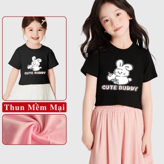 Áo Thun Croptop Tay Ngắn Bé Gái Kookoo In Hinh Thỏ Cute, Áo Croptop Ngắn Tay Cho Bé Gái