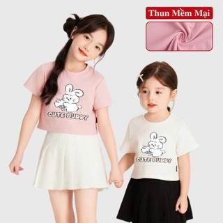 Áo Thun Croptop Tay Ngắn Bé Gái Kookoo In Hinh Thỏ Cute, Áo Croptop Ngắn Tay Cho Bé Gái