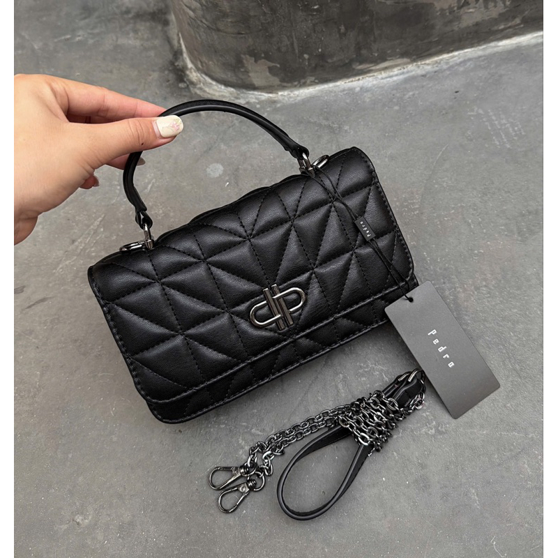 Túi xách da nữ Pedro clasic đen mini size 20cm