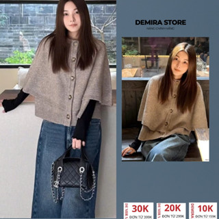 Áo len tiểu thư cardigan DEMIRA, áo choàng len cánh dơi, áo khoác len nữ màu nâu tây dệt kim lông cừu chất liệu cao cấp