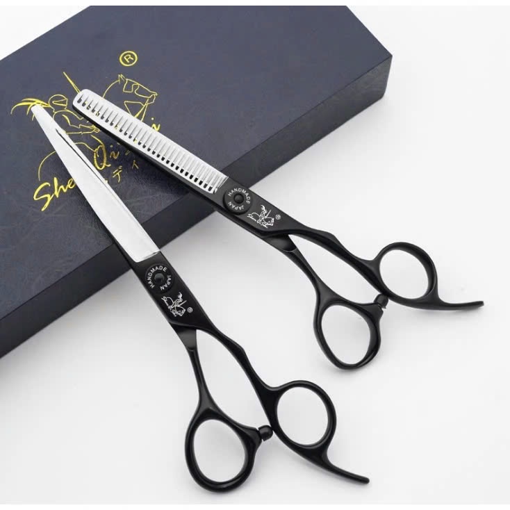 Bộ kéo cắt tóc chiến binh đen thép 440c