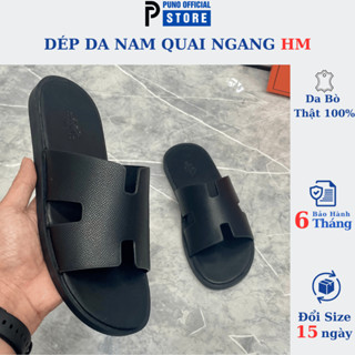 Dép Da Nam HM Quai Ngang Chữ H - Đế Cao Su Chống Trượt, Thời Trang Đi Biển HM02