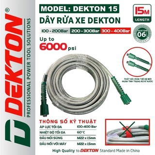 Dây rửa xe Dekton 10 mét , 15 mét và 22 mét , 2 đầu ren 22mm