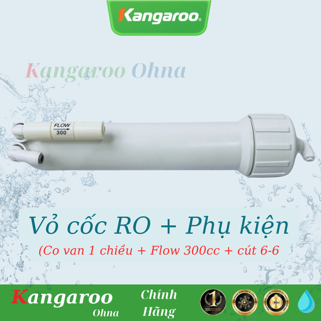 Vỏ Cốc RO Máy Lọc Nước + Phụ kiện ( Flow 300cc + Van 1 chiều + Cút 6-6 ) - Vỏ màng RO