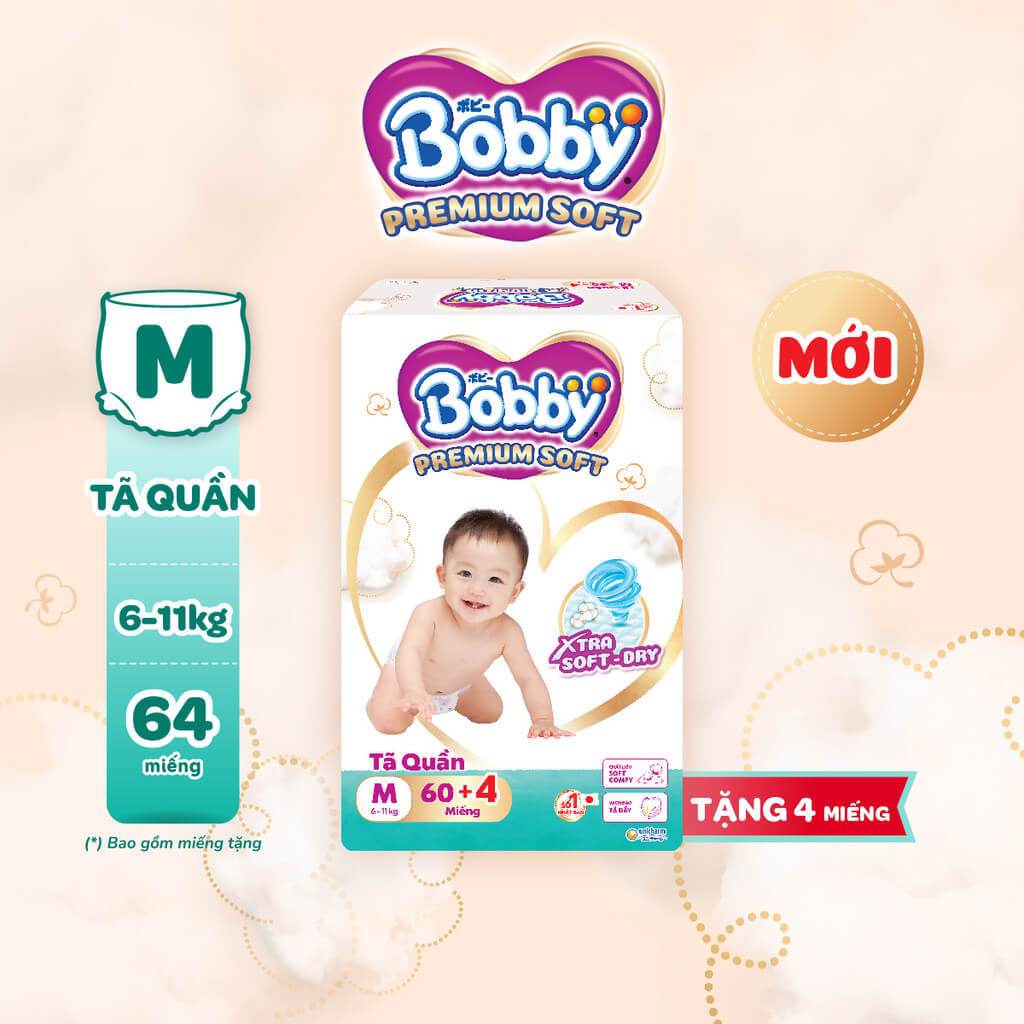 Tã quần Bobby Premium Soft cao cấp chống tràn, bỉm quần bobby chính hãng phù hợp với da em bé