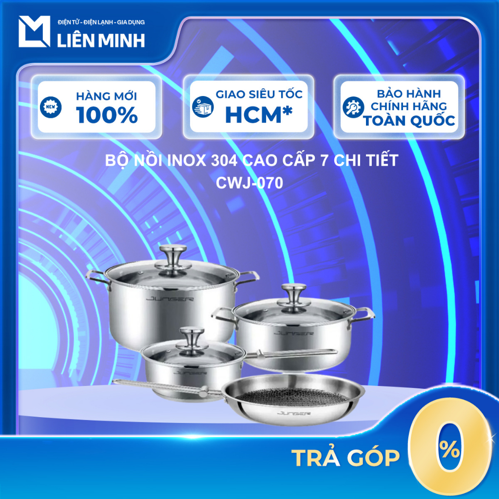 CWJ-070 / JC200 - Bộ Nồi Inox 304 Cao Cấp 7 Món Junger