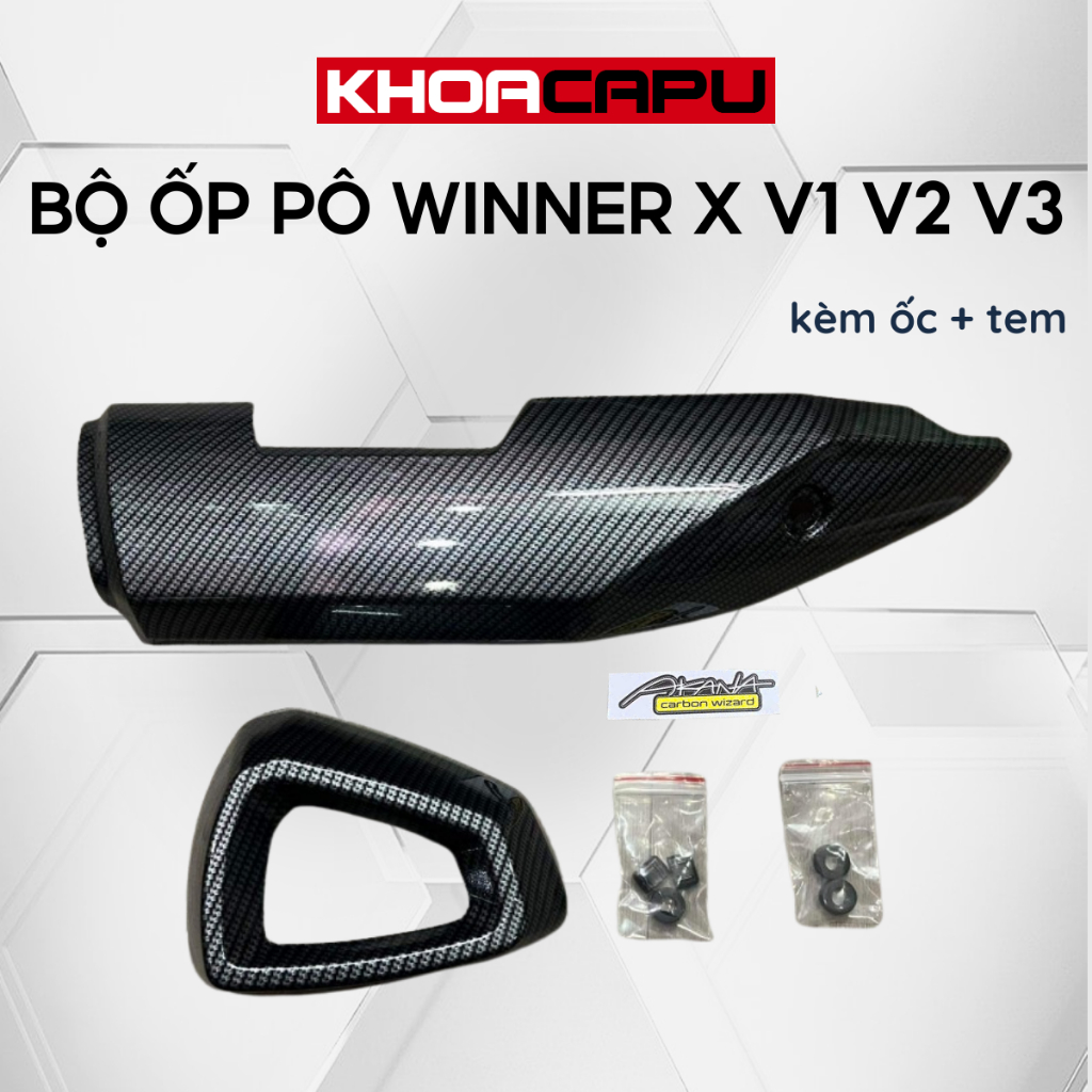 Bộ Ốp Pô Winner X V1 V2 V3 Sơn Carbon, Ốp Che Bô, Chụp Đuôi Bô Xe Winner X, Ốp Ống Xả
