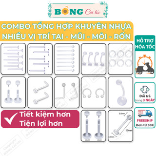 Combo tổng hợp các mẫu khuyên nhựa trong suốt cho nhiều vị trí lỗ xỏ, không gây kích ứng CB20 - khuyên tai BÔNG Cài Tóc