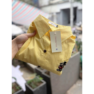(SẴN HÀNG) Áo Sơ Mi Vàng Thêu Mickey