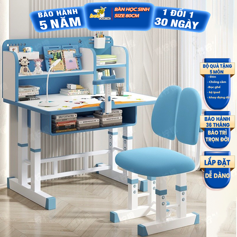 ( Tặng Đèn+ Quà) Bộ bàn ghế học sinh tiểu học  E01 thông minh tăng giảm chiều cao, ghế đệm êm ái và tựa lưng 2 cánh