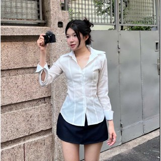  THE QUẠO - Áo Sơ Mi Nữ dáng ôm chiếc eo Tay Dài Màu KEM S0309_611 