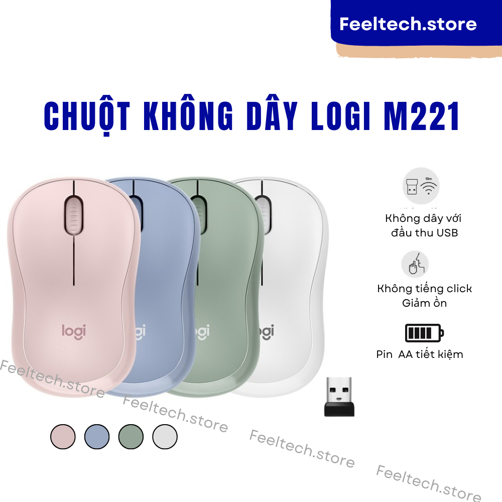 Chuột Không Dây Logitech Cute Dễ Thương Không Tiếng Ồn Logitech M221 OEM tặng kèm pin - CM221