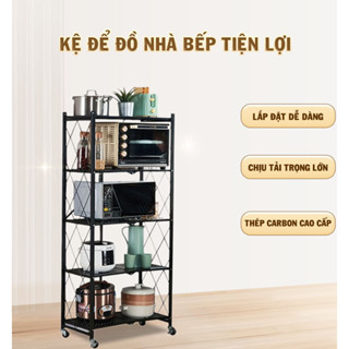 Kệ Sắt Gấp Gọn 5 tầng Đa Năng Để Đồ Nhà Bếp Có Bánh xe di chuyên tiện lợi