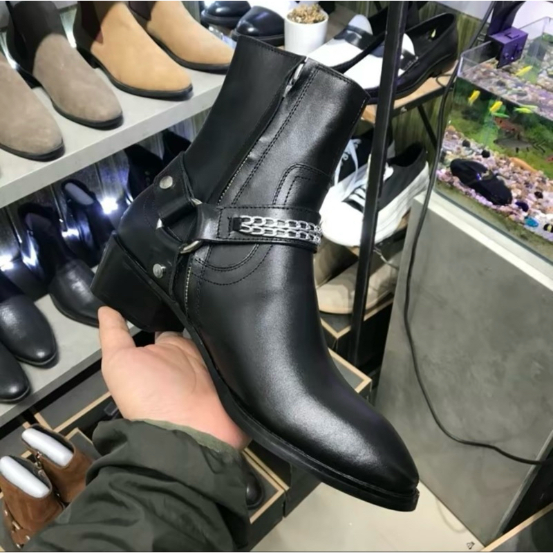Giày Chelsea Boot Nam, Harness Boot độn đế tăng chiều cao thiết kế độc quyền, đế khâu gầm xuyên thấu