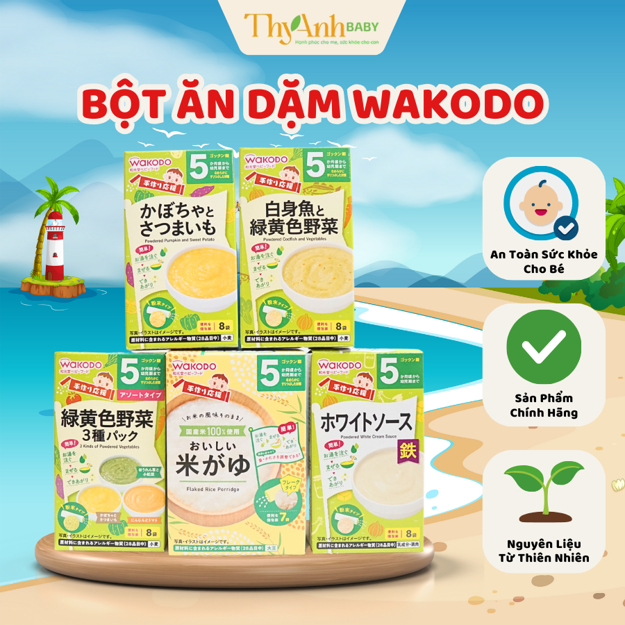 Bột Ăn Dặm Wakodo Nhật Bản Nhiều Vị Dễ Nấu - Dinh Dưỡng Cho Bé Từ 5 Tháng Tuổi