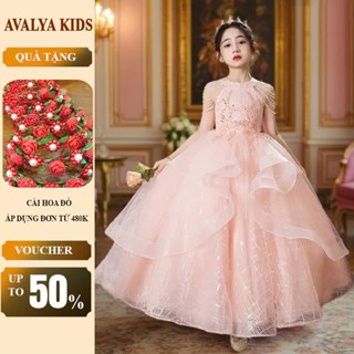 Đầm thiết kế cao cấp cho bé gái màu hồng đính ngọc 13 - 45kg AVALYA kids