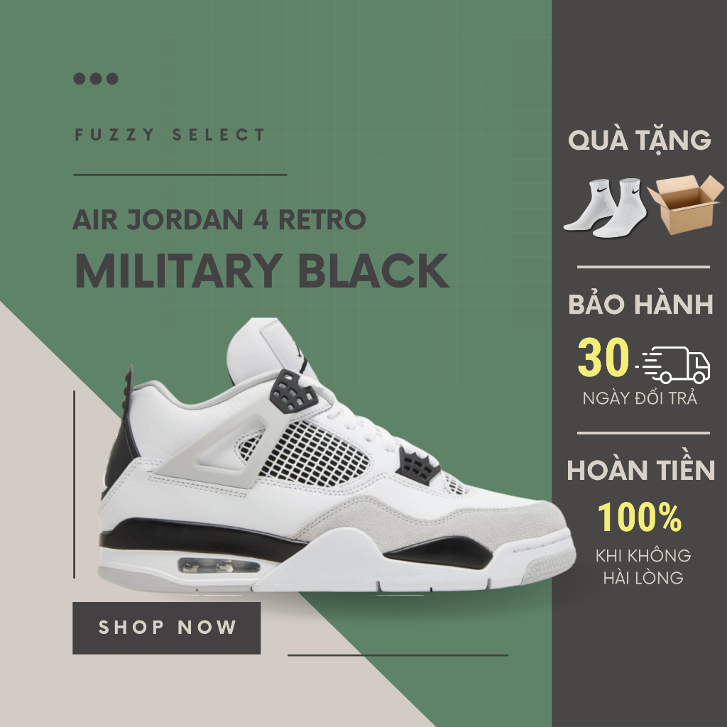 Giày Air_Jordan 4 Retro ‘Military Black’ Trắng Đen DH6927-111