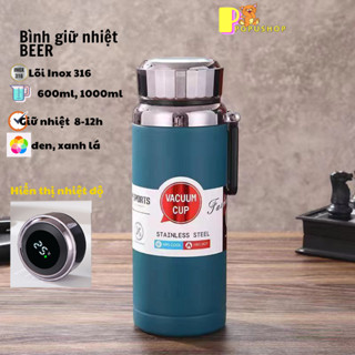  Bình giữ nhiệt có hiển thị nhiệt độ inox 316 BEER dung tích 1000ml và 600ml giữ nhiệt 12h có khay lọc trà đá tiện lợi 