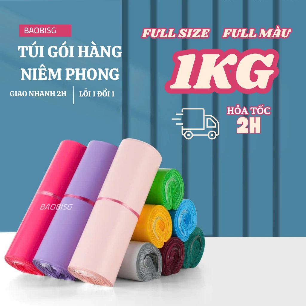 1KG Túi Niêm Phong, Bao Gói Hàng đủ SIZE nhiều màu Cuộn 1kg. Sỉ Từ 30kg tại nhà máy BAOBISAIGON88