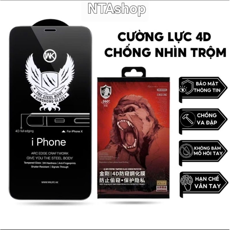Kính Cường Lực Chống Nhìn Trộm Iphone  Wekome Kingkong X/Xs Max/11 PRM /12 PRM/13 PRM/14 Promax/15 P
