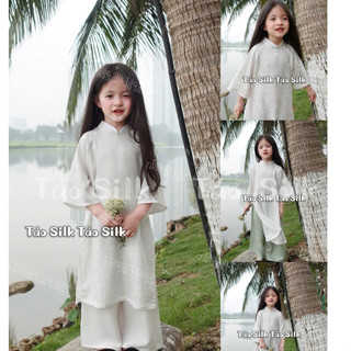 Bộ Áo Dài Bé Gái Dáng Suông Cổ Trụ, Cổ Tròn Cao Cấp, Bao Gồm Áo, Quần (Ảnh Shop Chụp)