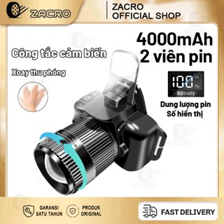 Đèn pin đội đầu zoom 4000mah ZACRO 2024 Đèn pin LED đèn cảm biến đèn đội đầu 500m Nuôi cá/câu cá/du lịch đêm Ánh sáng