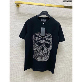 Áo Phông Philipp Plein Nam Nữ Phối In Kim Tuyến Trước Ngực. Áo Thun Philipp Plein Tay Ngắn In Hình Đầu Lâu.
