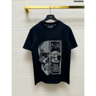 Áo Phông Philipp Plein Nam Nữ Phối In Kim Tuyến Trước Ngực. Áo Thun Philipp Plein Tay Ngắn In Hình Đầu Lâu.