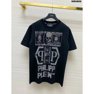 Áo Phông Philipp Plein Nam Nữ Phối In Kim Tuyến Trước Ngực. Áo Thun Philipp Plein Tay Ngắn In Hình Đầu Lâu.