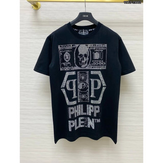 Áo Phông Philipp Plein Nam Nữ Phối In Kim Tuyến Trước Ngực. Áo Thun Philipp Plein Tay Ngắn In Hình Đầu Lâu.