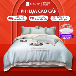 Bộ Chăn Ga Gối 5 Món Lụa Thái HỆ THỐNG NỆM Cao Cấp Nằm Mát Lạnh Mùa Hè