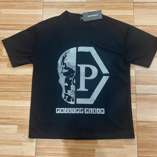 Áo Phông Philipp Plein Nam Nữ Phối In Kim Tuyến Trước Ngực. Áo Thun Philipp Plein Tay Ngắn In Hình Đầu Lâu.