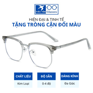 Kính cận đổi màu khi ra nắng gọng kim loại nửa viền thời trang đa giác 9539B - Mắt kính Tiểu Yến