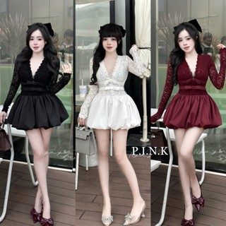 Đầm bí thiết kế tiểu thư đáng yêu sang chảnh đầm len ren cổ v đính nơ tay dài ôm body phối mango tùng bí bồng dáng ngắn