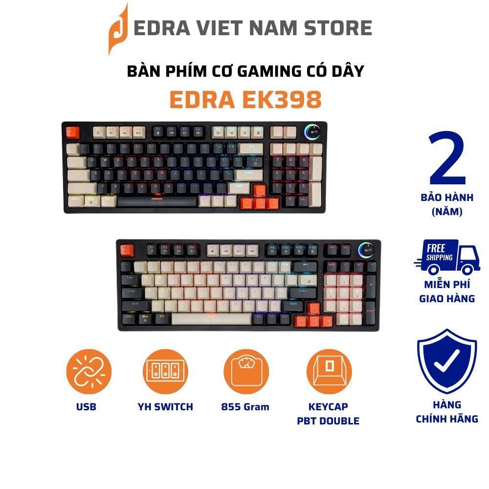 BÀN PHÍM CƠ GAMING CÓ DÂY EDRA EK398 ALPHA - BETA CHÍNH HÃNG