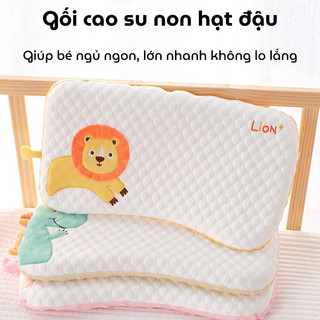 Gối cao su non Nhung hạt đậu KidAndMom Cao cấp chống bẹp đầu, nghẹo cổ, còng lưng cho bé 3m-10 tuổi