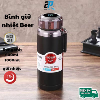  Bình nước giữ nhiệt có hiển thị nhiệt độ inox 316 BEER 1000ml và 600ml giữ nhiệt 12h có khay lọc trà đá tiện lợi 