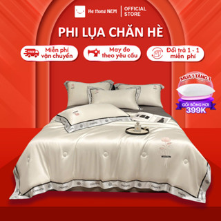 Bộ ra giường Hệ Thống Nệm cao cấp Bộ set chăn ga drap grap phủ trải giường gối nệm đệm 5 món lụa thái mát lạnh mùa hè