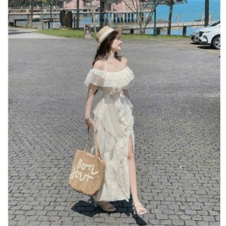 (T'achi) Đầm maxi kem bẹt vai bèo chạy dọc thân