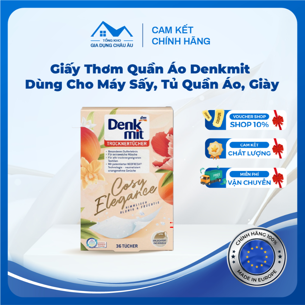 Giấy Thơm Quần Áo Denkmit Chống Mốc, Giữ Thơm Quần Áo Cho Máy Sấy, Tủ Quần Áo, Giày - Đức Chính Hãng