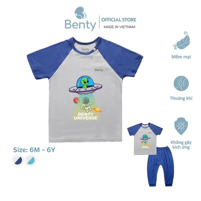 Bộ áo cộc chéo quần dài phối xám in hình vũ trụ BT090 BENTY cao cấp, đồ bộ trẻ em chính hãng