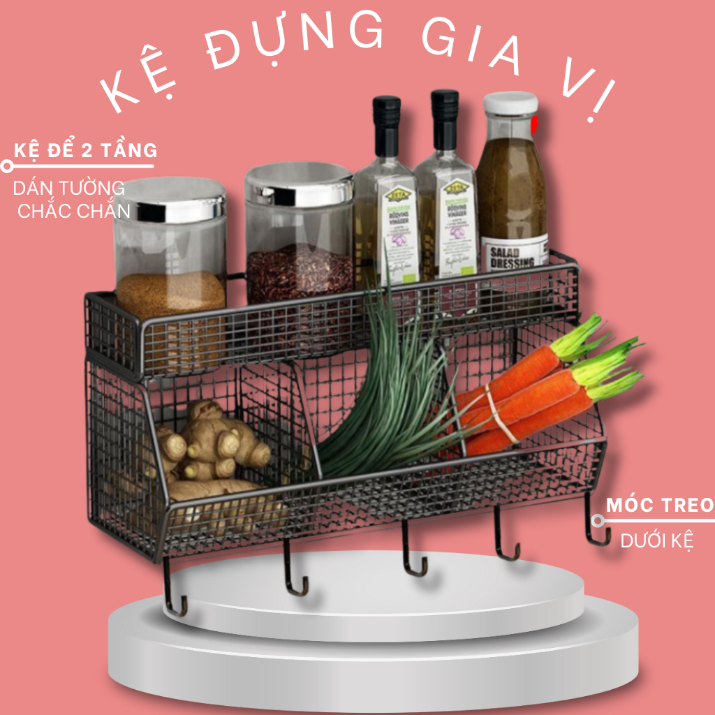 kệ bếp 3 ngăn 2 tầng treo tường ☘️ giỏ đựng hành tỏi tiện ích (tặng kèm miếng dán tường)