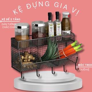 kệ bếp 3 ngăn 2 tầng treo tường ☘️ giỏ đựng hành tỏi tiện ích (tặng kèm miếng dán tường)