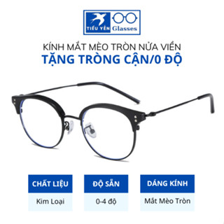Kính cận kim loại tròn nửa viền chống ánh sáng xanh dáng kính mắt mèo tròn 9541 - Mắt kính Tiểu Yến