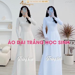Áo dài trắng học sinh nữ cấp 3 đi học may sẵn ADC440 lụa cổ sen cao truyền thống tay dài kỷ yếu đẹp