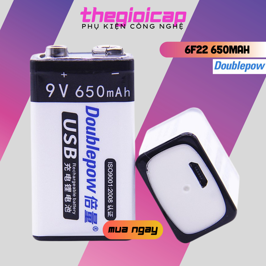 Pin Sạc Cổng Micro USB Doublepow 9V 6F22 650mAh